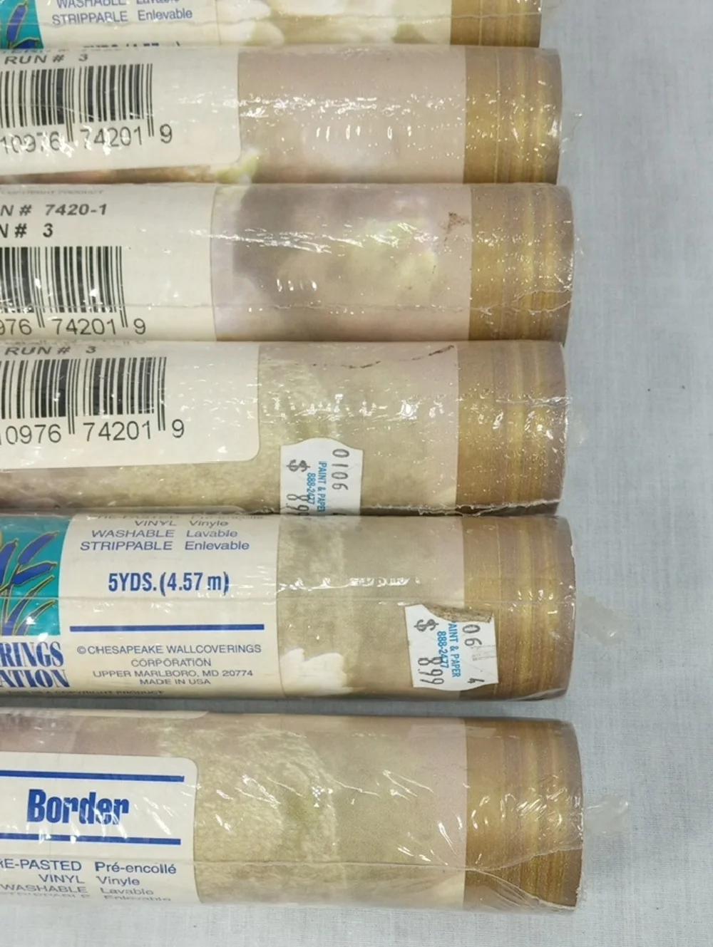 Chesapeake Border Wallpaper Rolls in Beige and Gold Set Of 7